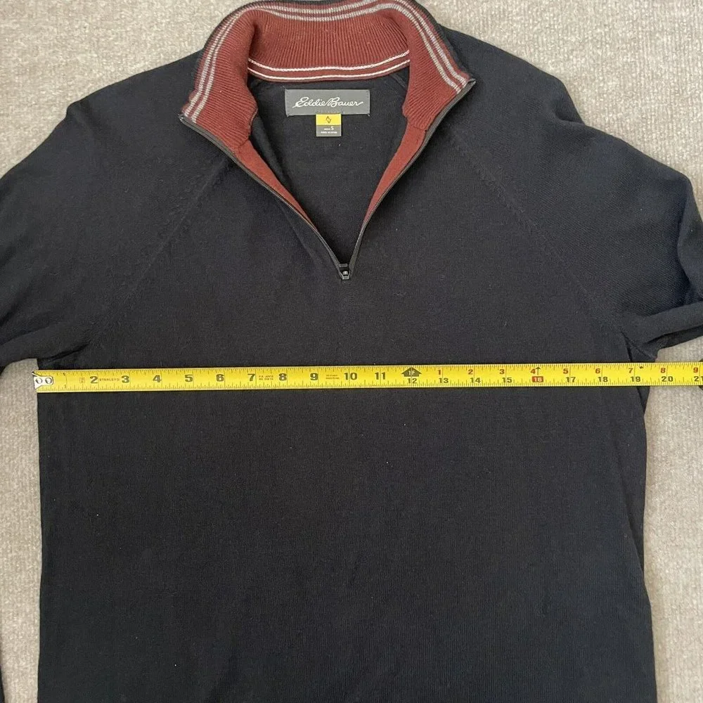 Eddie Bauer Sweater Mens Small Black Quarter Zip Pullover Cotton Cashmere Shirt